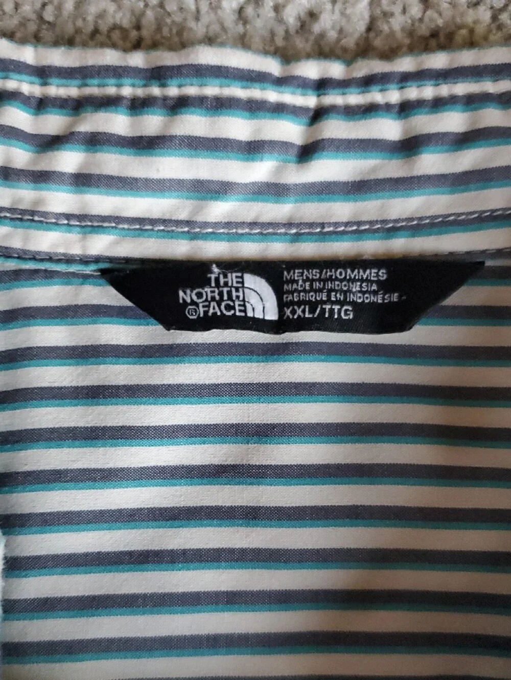 The North Face Men's Black, Green & White Vertical Stripe Button-Down Shirt